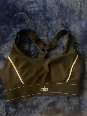 ALO Yoga Black Sports Bra with white Contrast Piping